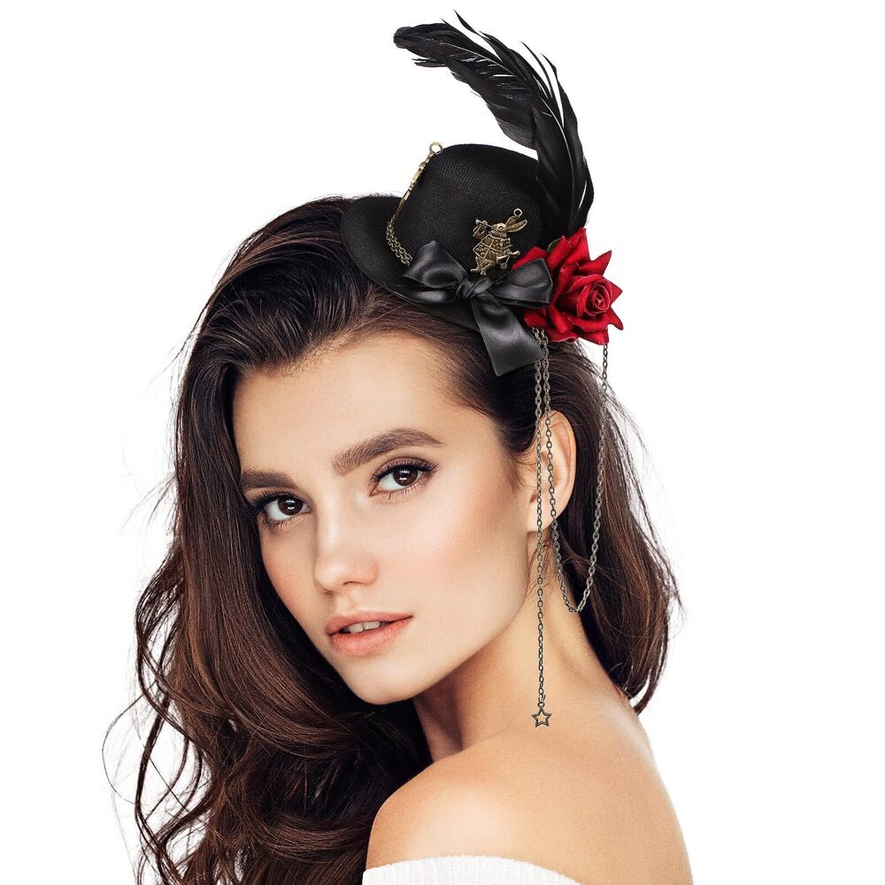 7334 Steampunk Hats , Mini Top Hat Headband Tea Party Clip Punk Fascinator